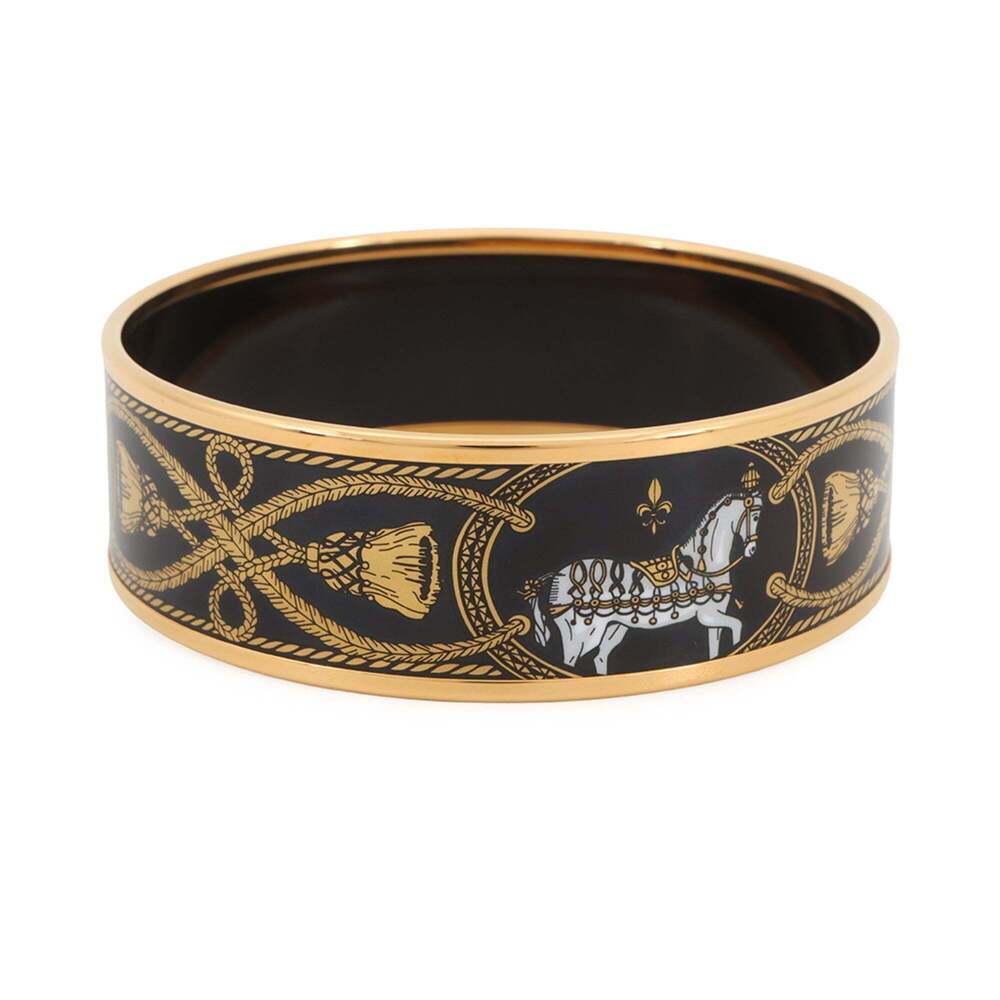 Hermes bangle, GM enamel, horse motif bracelet, cloisonné black, HERMES BRACELET - Picture 2 of 11